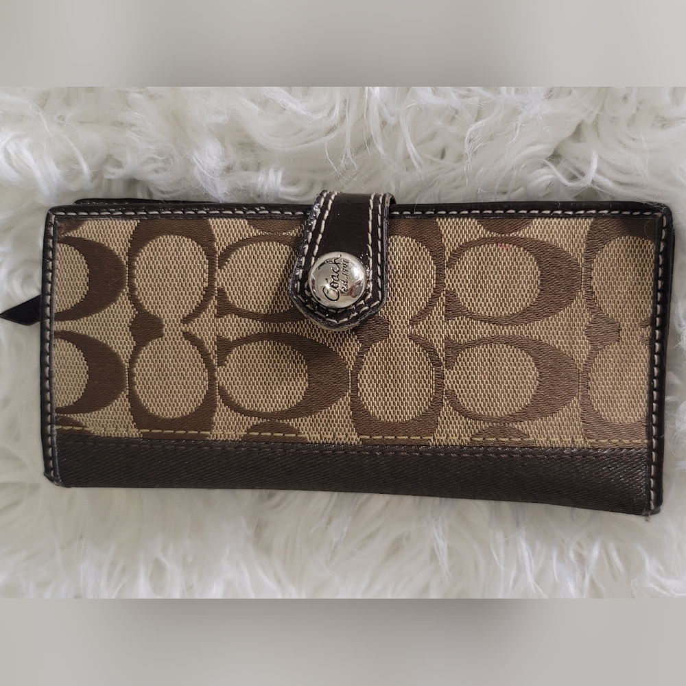 Coach Brown Single Fold Signature Canvas Wallet